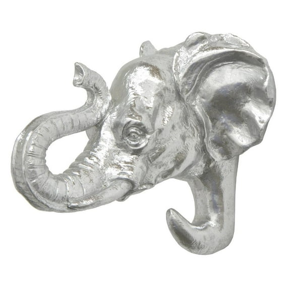 Benzara 23890 Silver Resin Elephant Head Wall Hook