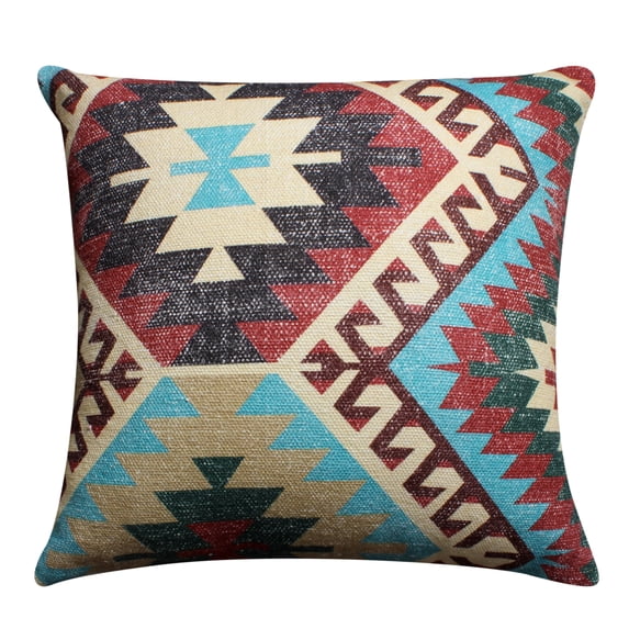 Benzara 24 x 24 Inches Handwoven Cotton Accent Pillow with Kilim Print, Multicolor
