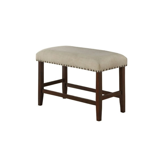 Rubber Wood High Bench with Cream Upholstery Brown