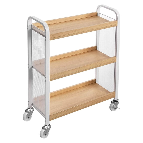 Benzara 3 Tier Wood and Metal Kitchen Cart with Casters, White and Brown