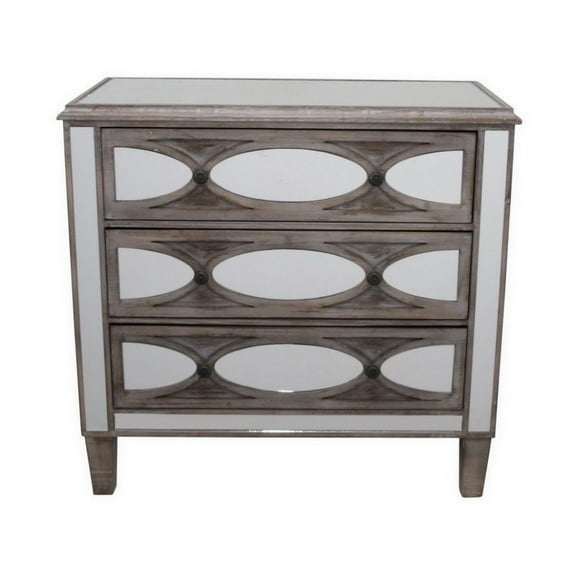 Benzara 33186 34.8 Wood Mirrored 3 Drawer Cabinet