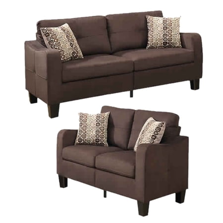 Polyfiber 2 Pieces Sofa Set With Accent Pillows Brown