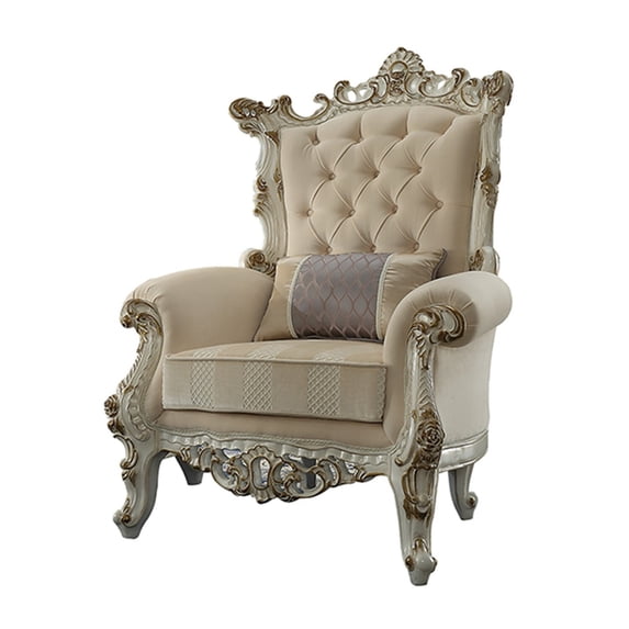 Benzara 38 Inch Wide Upholstered Accent Armchair, Antique White, Cream