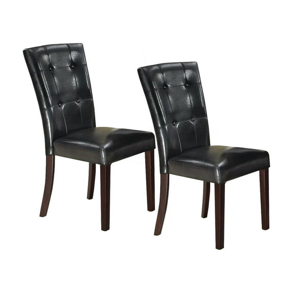 Benzara Dining Side Chair Set of 2, Button Tufted Black Faux Leather Upholstery
