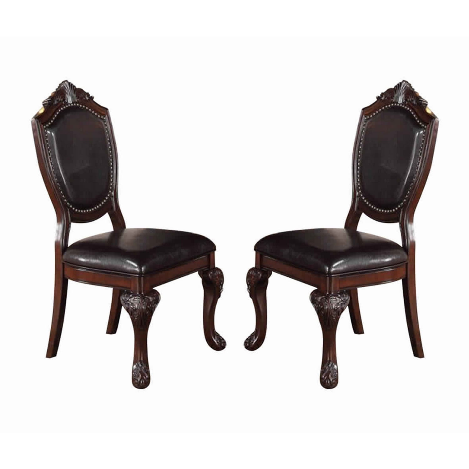 Brown Faux Leather Upholstered High Side Chair with Wood Frame