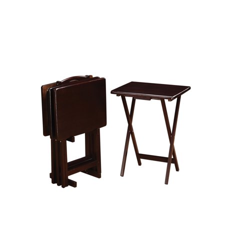 Benzara 5 Piece Rectangular Wooden Tray Table Set, Brown