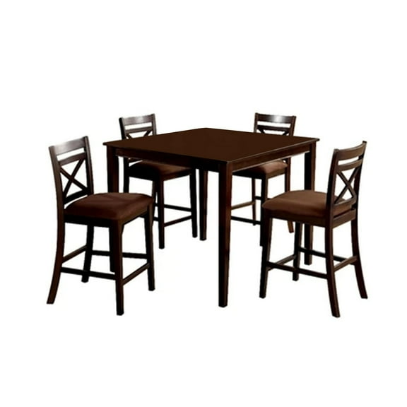 5 Piece Wooden Counter Height Table with Crossback Chairs Espresso Brown