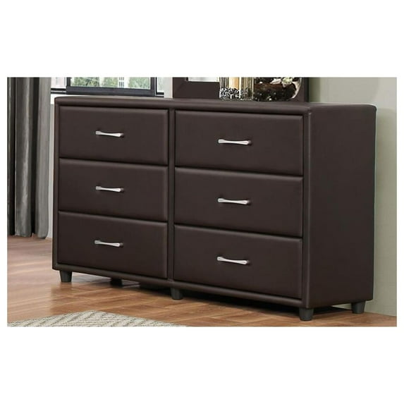 Benzara 6 Drawer Dresser In Wood And PVC, Brown-Color:Brown