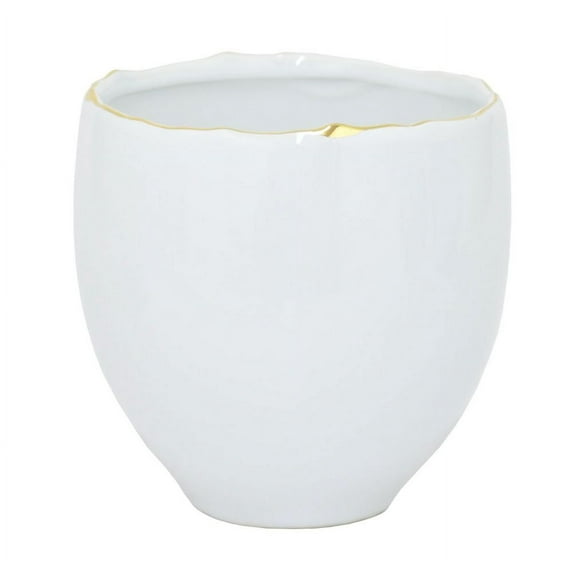 Benzara 62978 5.75 White and Golden Ceramic Planter