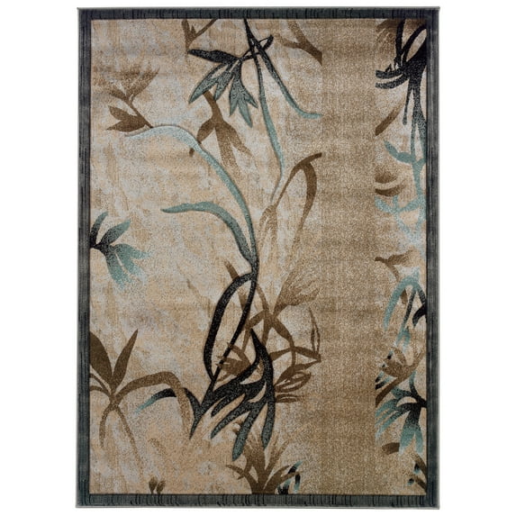 Benzara 7.7 x 5 Feet Nature Inspired Polypropylene Power Loomed Rug, Blue and Brown