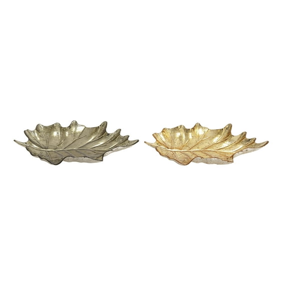 Benzara 80568 Glass Leaf Bowl, 2 Assorted - 14 in. W, 2 in. H