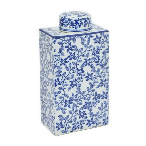 Benzara 9.75" White and Blue Ceramic Jar