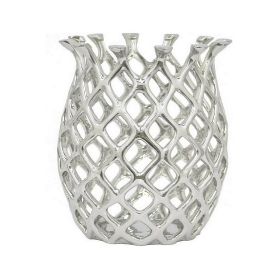 Benzara 9" Silver Ceramic Hurricane