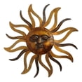 thumbnail image 1 of 35 Inch Round Wall Mounted Sun Face Accent Decor- Carved Rustic Gold, 1 of 11