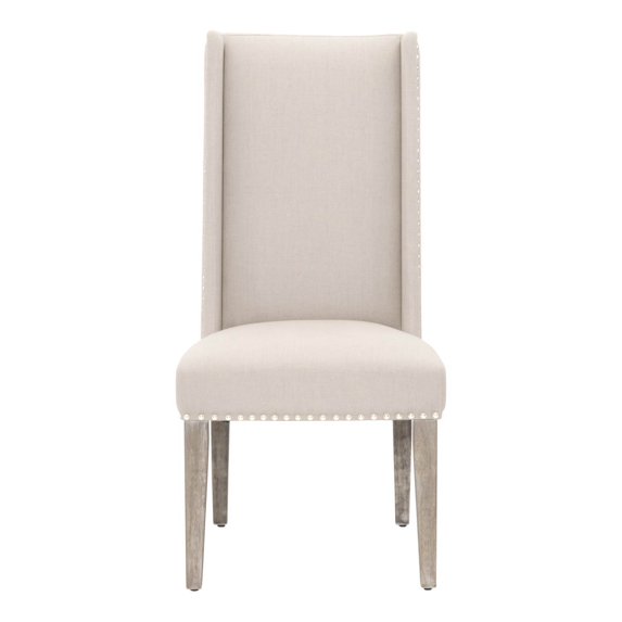 Benzara Acacia Wood Linen Upholstered Dining Chair, Gray, Set Of Two
