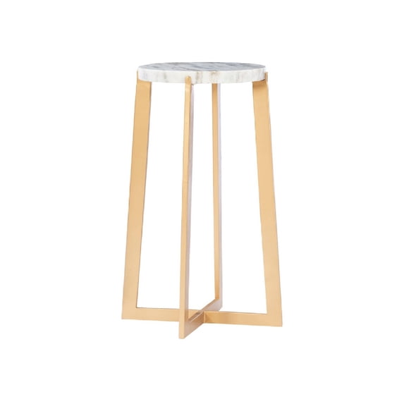 Benzara Accent Table with Marble Top and Metal Legs, Gold and White