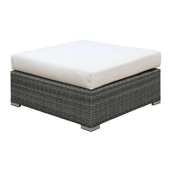 Benzara Aluminium Frame Faux Polyester Upholstered Square Ottoman, Brown and White-Color:Gray and White