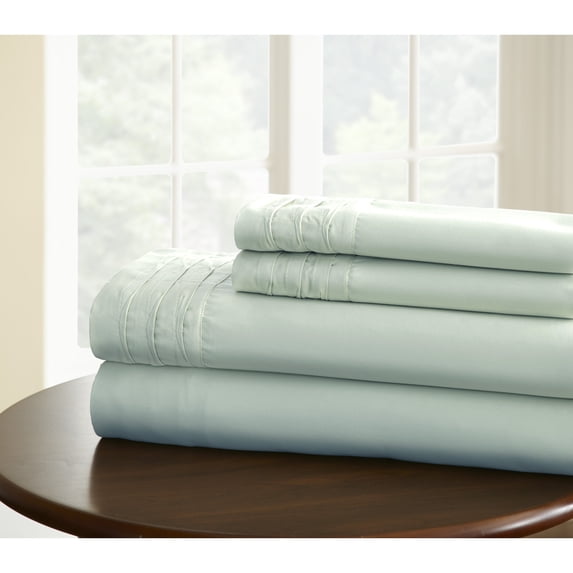 Benzara Asti 4 Piece 1000 Thread Count Pintuck Hem King Size Sheet Set , Blue