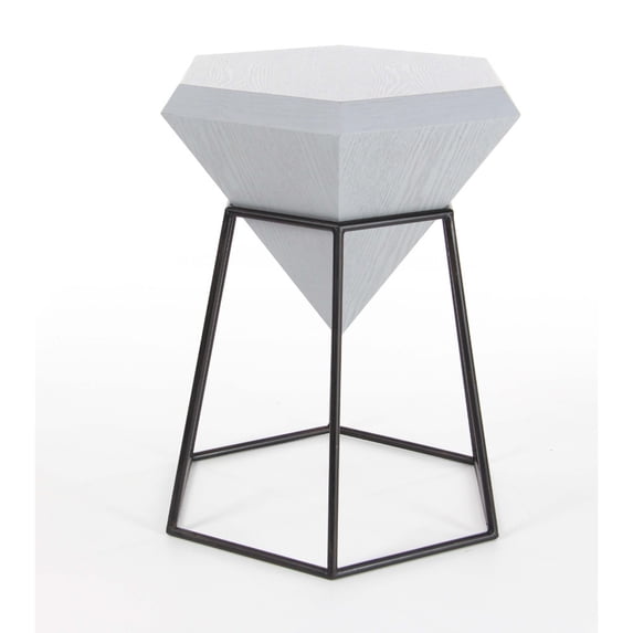 Benzara BM119377 Beautiful Wood Metal Diamond Accent Table, White & Black - 25 x 17 x 20
