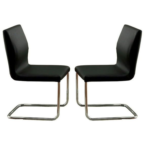 Lodia I Contemporary Side Chair With Black Pu, Set of 2