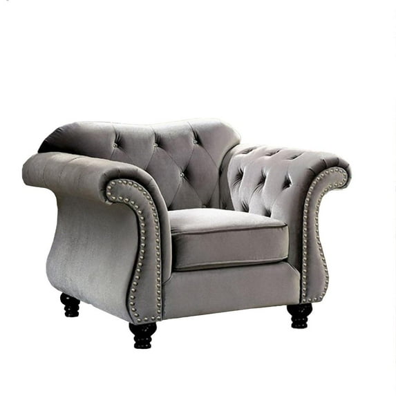 Benzara BM131471 Jolanda Glam Single Flannelette Chair, NA, Gray