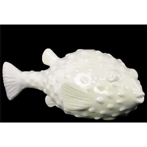 Benzara BM132303 Pufferfish Figurine Gloss Finish - White - 8.5 x 4 x 3.5 in.