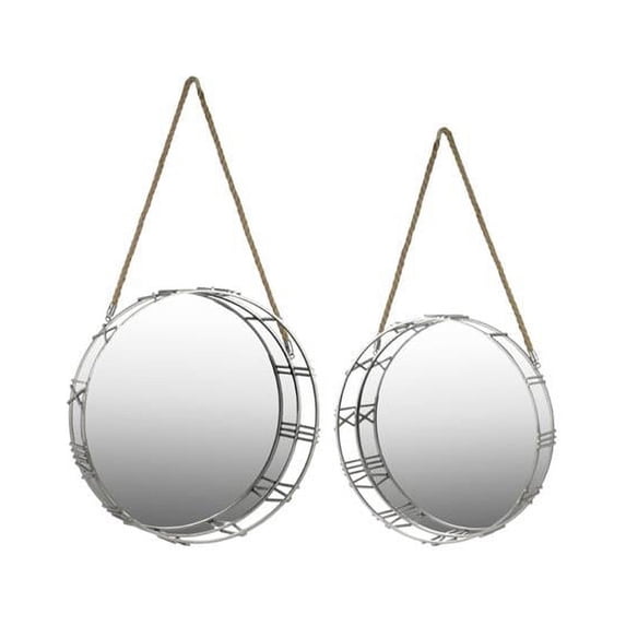 Benzara BM132439 Wall Mirror with Roman Numeral Frame & Rope Handle - Silver - 22 x 4.25 x 22 in. - Set of 2