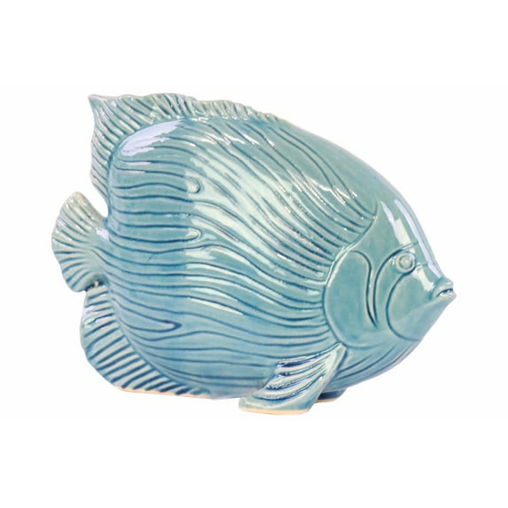 Benzara BM132494 Elegant Ceramic Fish Figurine with Linear Scales - Blue - 9.25 x 3 x 7 in.