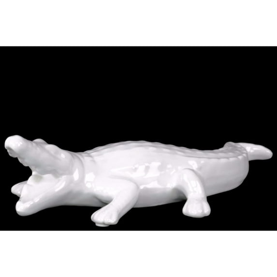 Benzara BM133178 Ceramic Crocodile Figurine Matte Finish - White - 10.25 x 4.75 x 2.75 in.