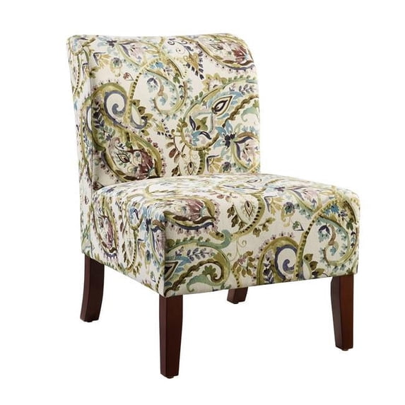Benzara BM144327 Floral Fabric Upholstered Slipper Chair with Wooden Legs, Multi Color - 32 x 22.75 x 29 in.