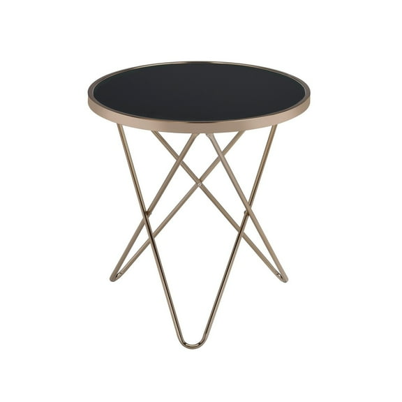 Benzara BM154555 Valora End Table, Black Glass/Champagne