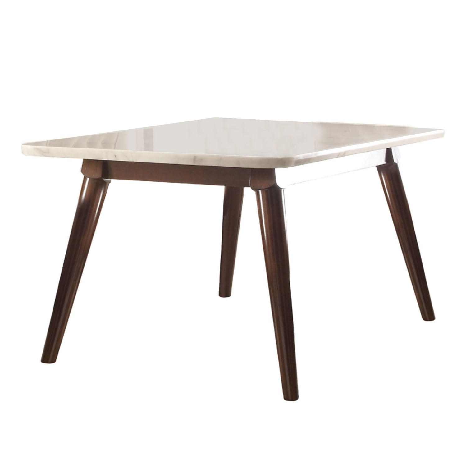 64" White Marble and Walnut Brown Rectangular Dining Table