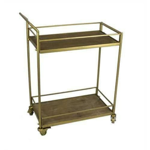 Benzara BM157646 Transitional Two Tiered Metal Bar Cart, Gold