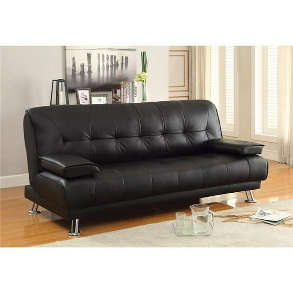 Benzara BM158145 36.5 x 76.5 x 36 in. Faux Leather Convertible Sofa Bed with Removable Armrests, Black