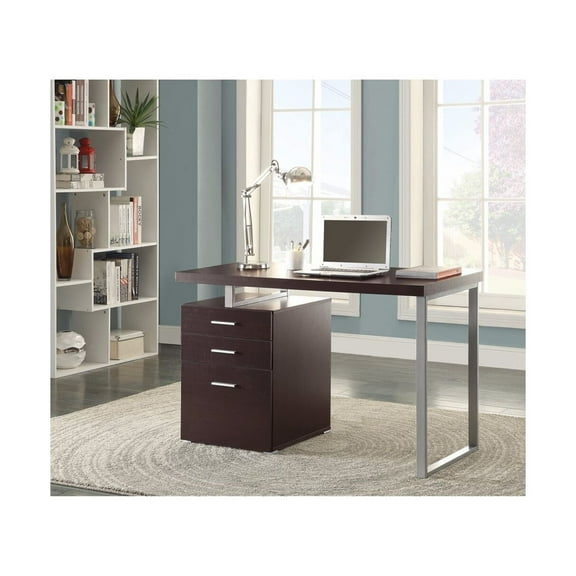 Contemporary Style Office Desk with File Drawer, Brown