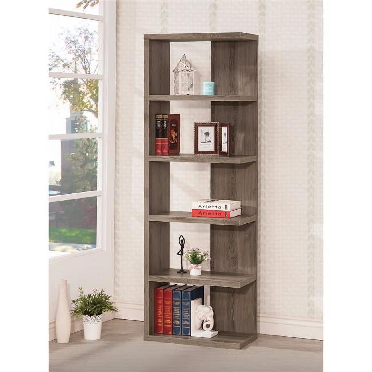 Modern Sleek Gray Wooden Corner Bookcase