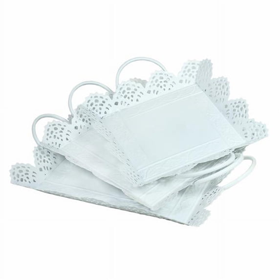 Benzara BM165039 Metal Tray with Cutout Design - White, Set of 3