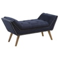 thumbnail image 1 of BenJara 46 Inch Fabric Ottoman with Nail head Trim Design Blue and brown, 1 of 3