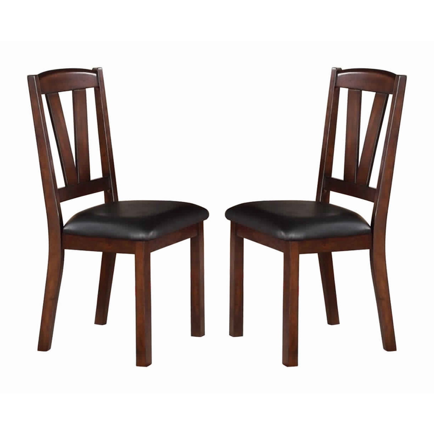 Brown Leather Upholstered Wood Side Chair Set