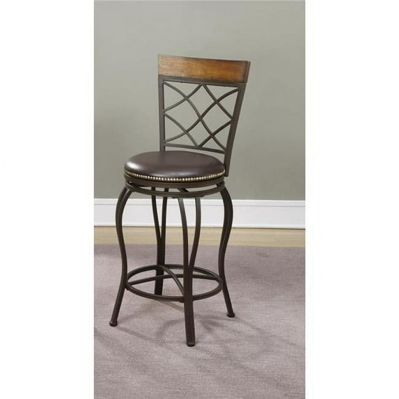 Benzara BM171227 46 x 18 x 18 in. Metal & Solid Wood Swivel Barstool - Brown, Set of 2