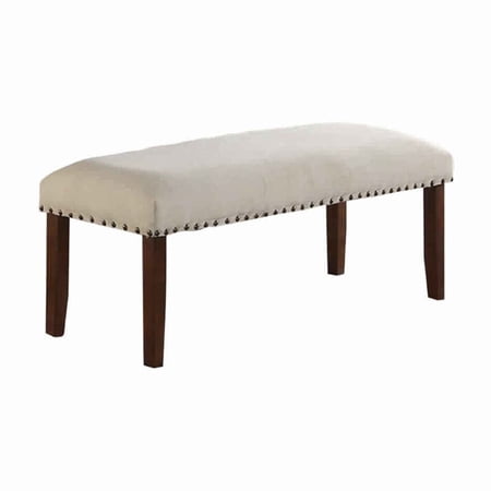 Rubber Wood Bench With Nail trim head design Brown and Cream