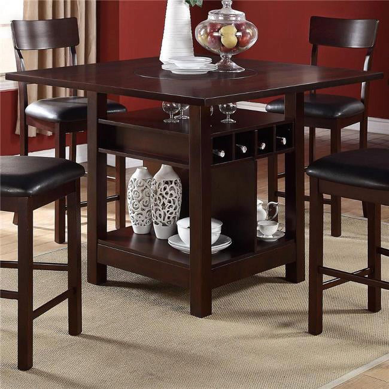Benzara BM171299 36 x 48 x 48 in. Wooden Counter Height Table with Storage Shelves Brown