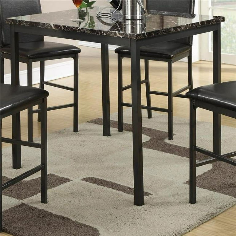 Benzara BM171300 36 x 38 x 38 in. Metal Counter Height Table with Faux Marble Top Black