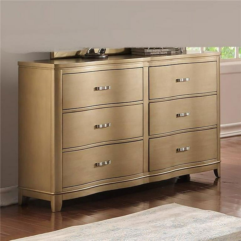 gold color dresser Minimalist Champagne Dresser Chest of 6 Drawers Cabinet in Gold by Homary