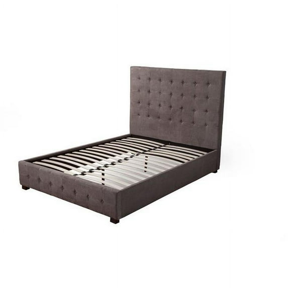 Benzara BM171768 56 x 64 x 88 in. Poplar Wood Tufted Upholstered Queen Size Bed, Gray