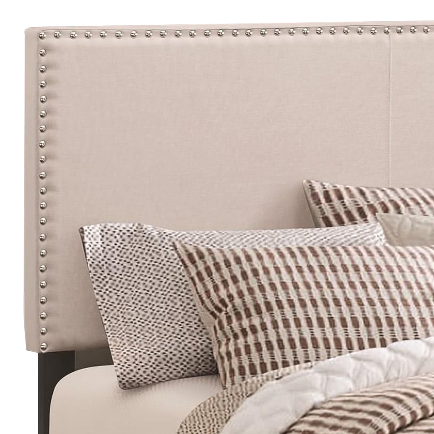 Ivory Full Upholstered Bed with Tufted Nailhead Trim