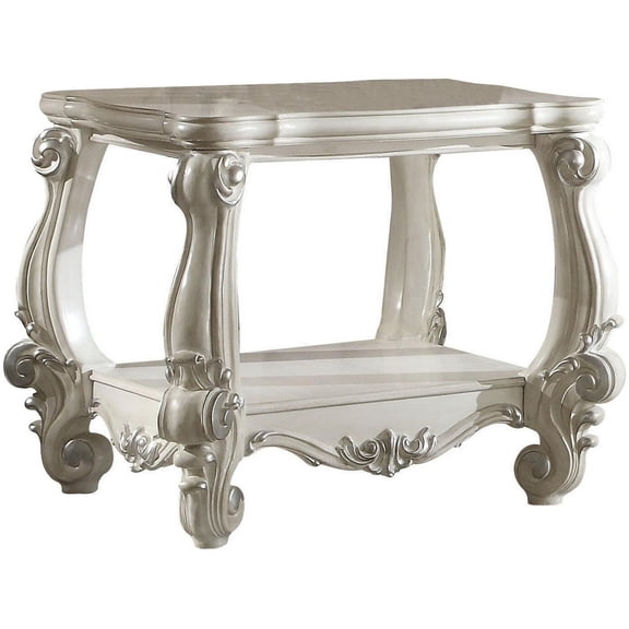 Benjara Wooden End Table with Bottom Shelf in White