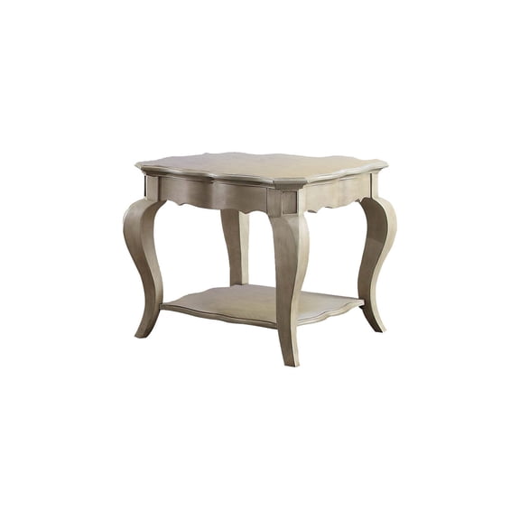 Benjara Wooden End Table with Lower Shelf in Antique Taupe Silver Finish