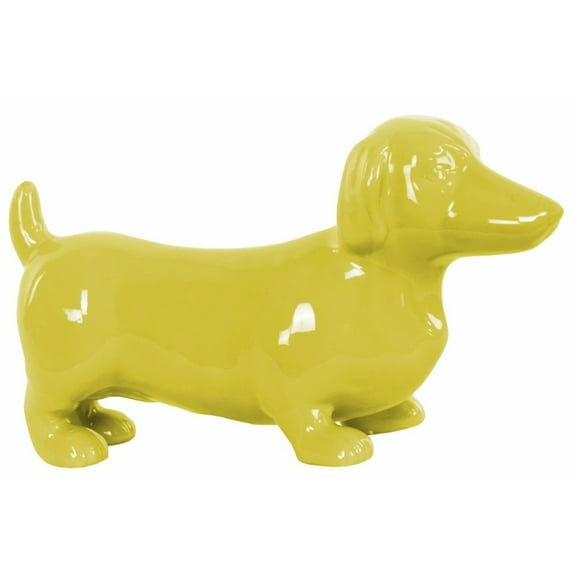 Benzara BM179328 Ceramic Standing Dachshund Dog Figurine, Glossy Yellow - 6.25 x 4.5 x 10.75 in.