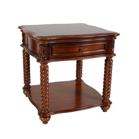 Mahogany End Table With Marble Tabletop Brown